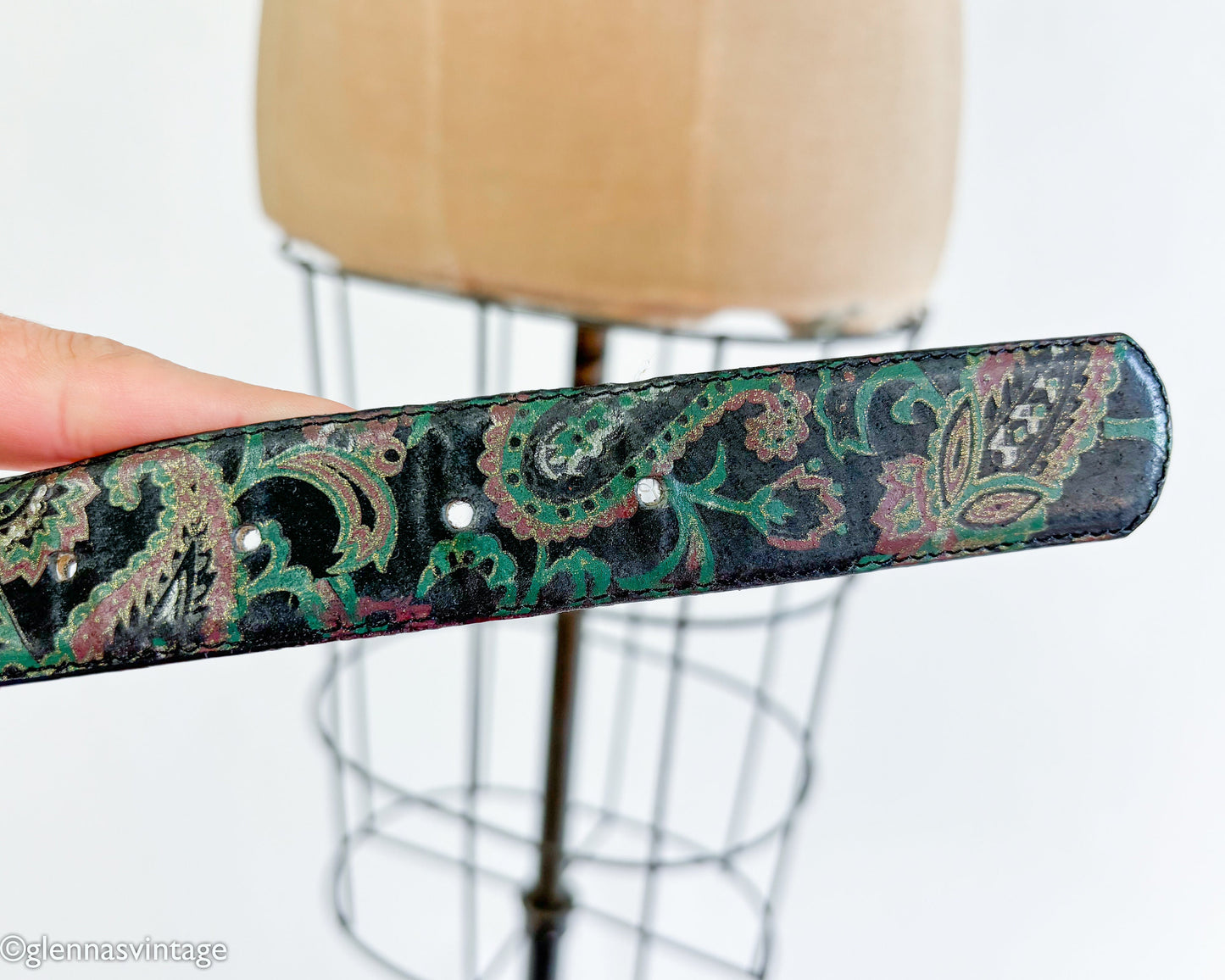 1980s Black Paisley Faux Leather Belt, Size M
