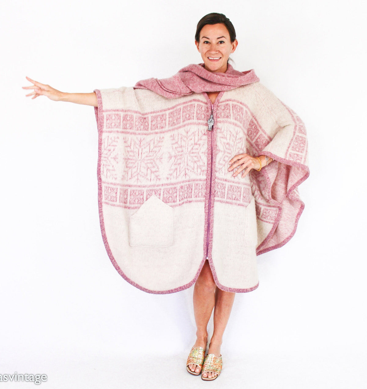 1970s Pink Scandinavian Wool Sweater Cape by TUNDRA