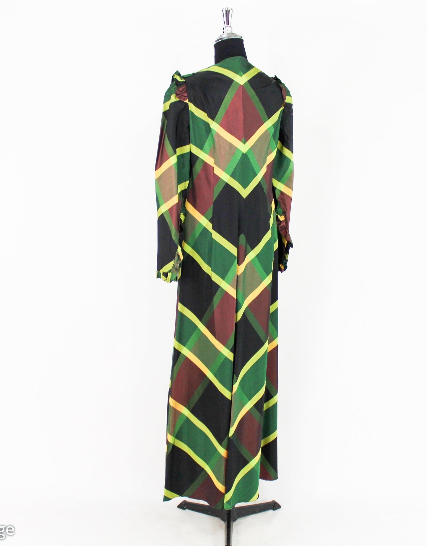 1940s Green Plaid Hostess Dress | 40s Green Chevron Striped Taffeta Dress |  Medium