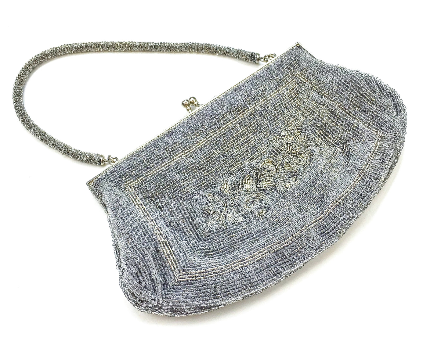 1950s Silver Beaded Handbag Evening Bag