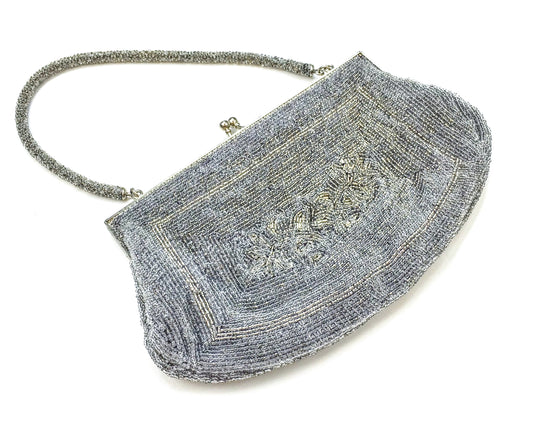 Sold 1950s Silver Beaded Handbag Evening Bag