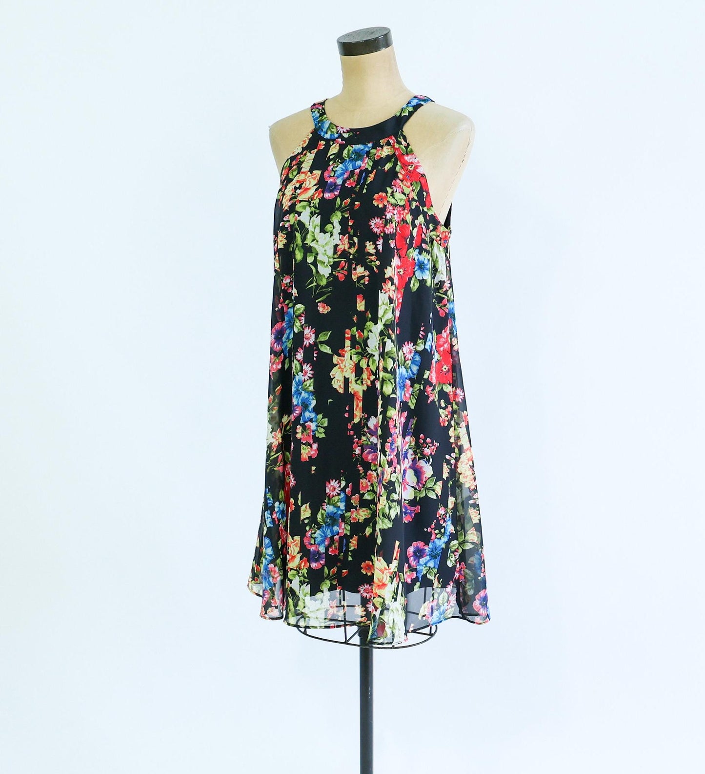 Betsey Johnson | 1990s Floral Mimi Dress  | 90s Black Sleeveless Print Mini Dress | Betsey Johnson | Size 10