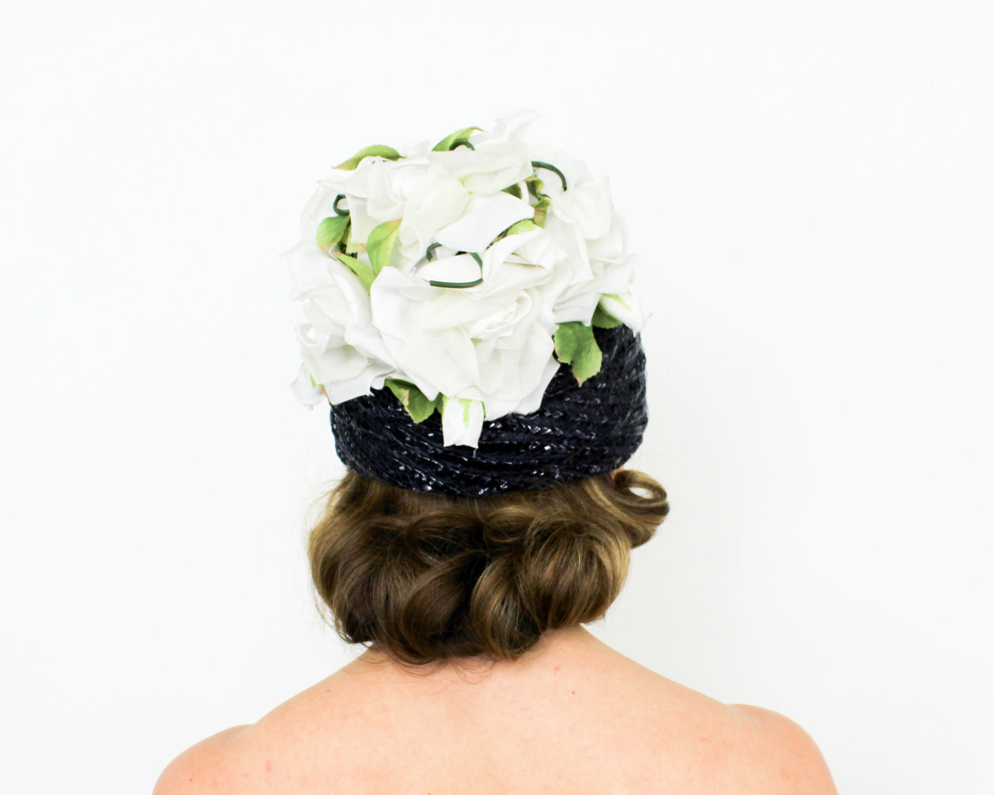 1950s Navy Raffia Beehive Hat