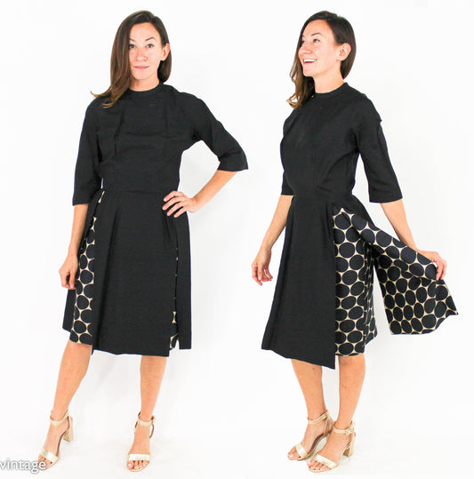 1950s Black Silk Polka Dot Cocktail Dress, Gigi Young N.Y., Small