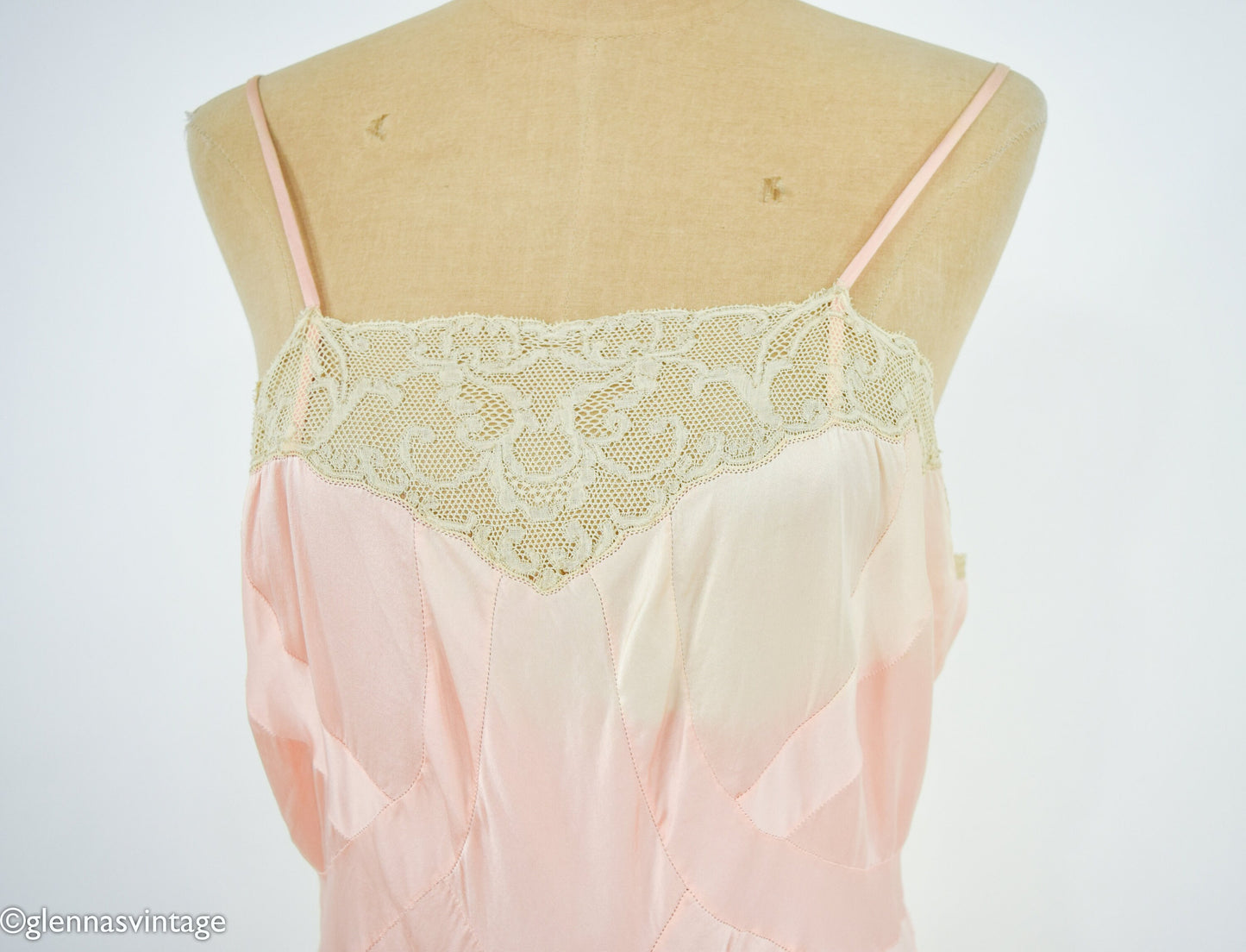 1940s Pink Silk & Lave Slip, Large