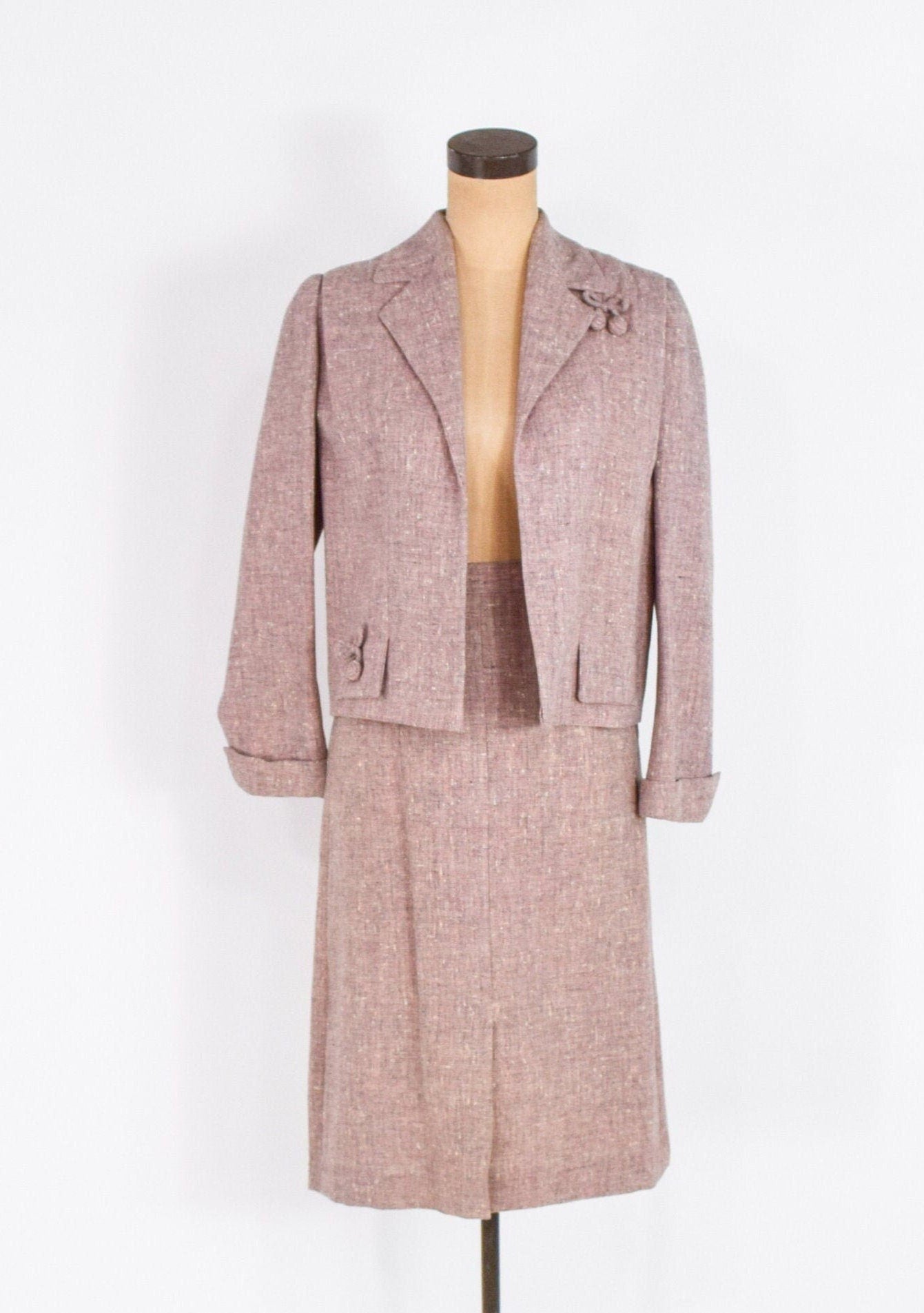 1950s Pink Wool Tweed Suit: A Wilshire Classic, Small