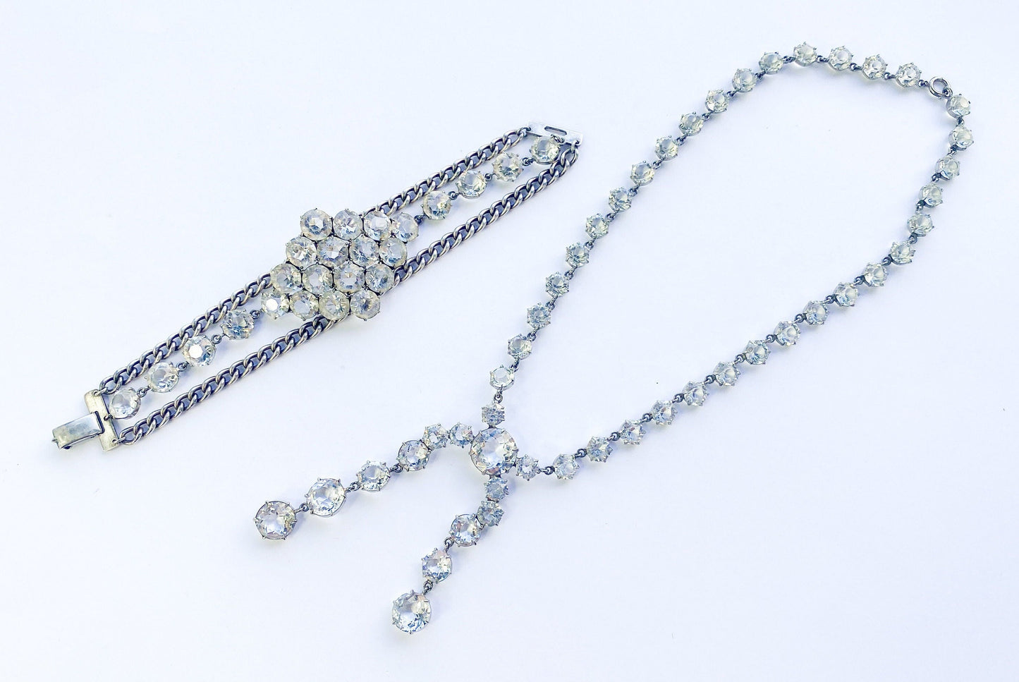 1940s Rock Crystal Necklace & Bracelet Jewelry Set