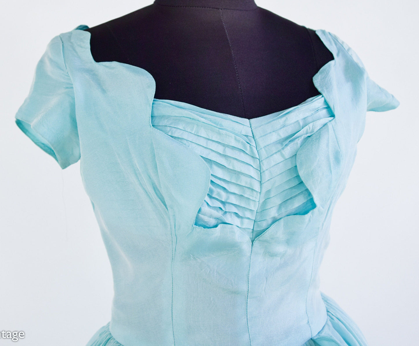 1950s Turquoise Blue Taffeta Party Dress, Extra Small