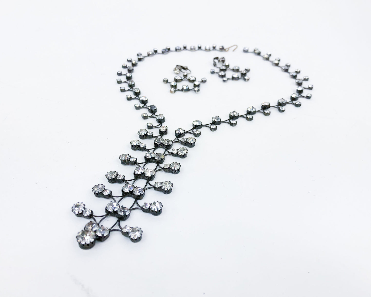 1950s Rhinestone Necklace & Earring Jewelry Set