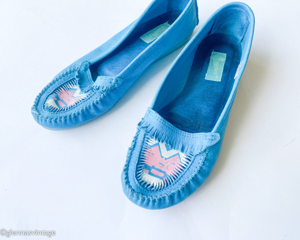 1980s Candie's Turquoise Suede Loafers | Moccasin Style | US 8.5