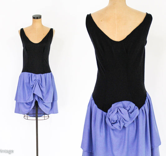 1990s Black & Blue Party Dress | Asymmetrical Dress, Medium