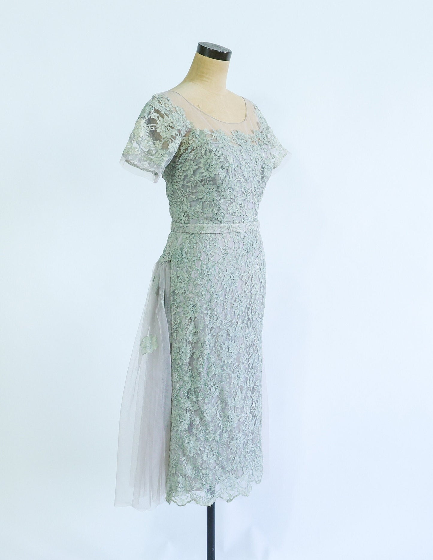 1950s Dove Gray Tulle Tea Party Dress, Small