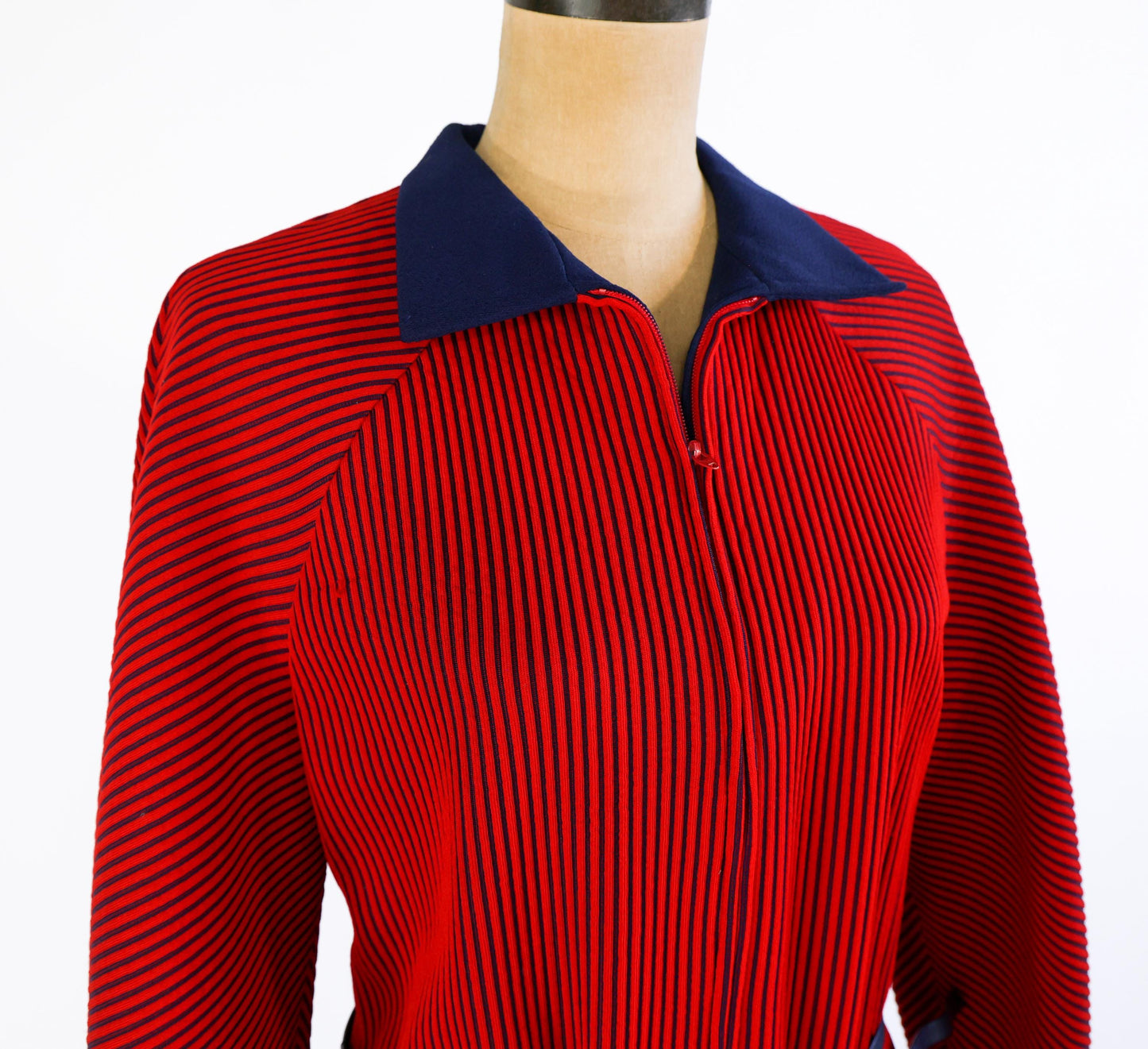 1960s Red Navy Striped Knit Dress , Extra Large, 40" Waist