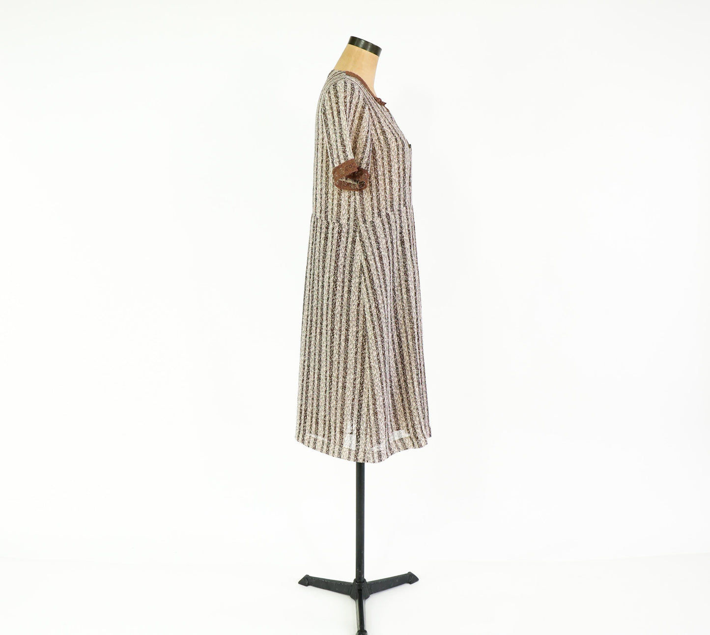 1940s Brown Striped Day Dress, Extra Large