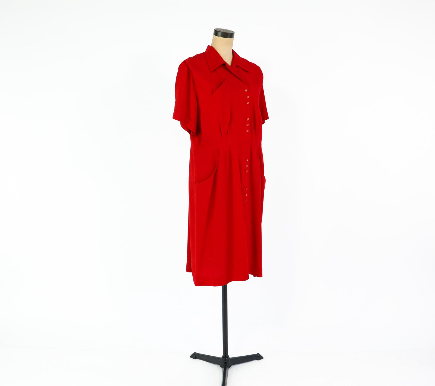 1940s Red Wool Day Dress, 48" Bust