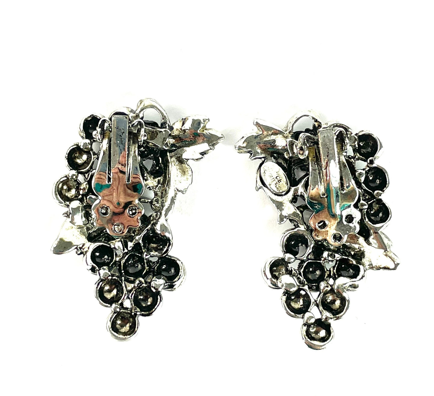 Alice Caviness | 1950s Silver Grapes Earrings | 50s Silver Grape Clip Earrings