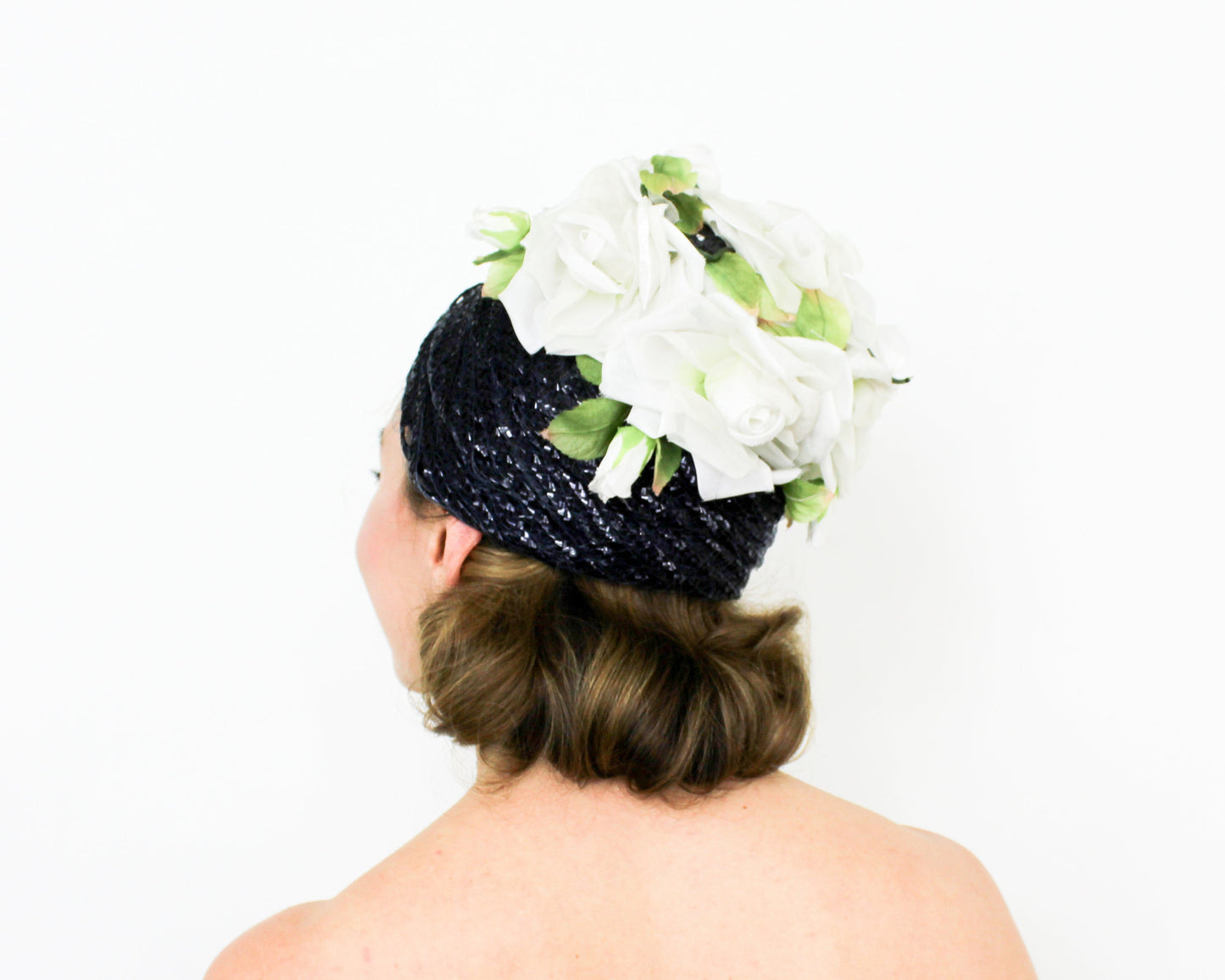 1950s Navy Raffia Beehive Hat