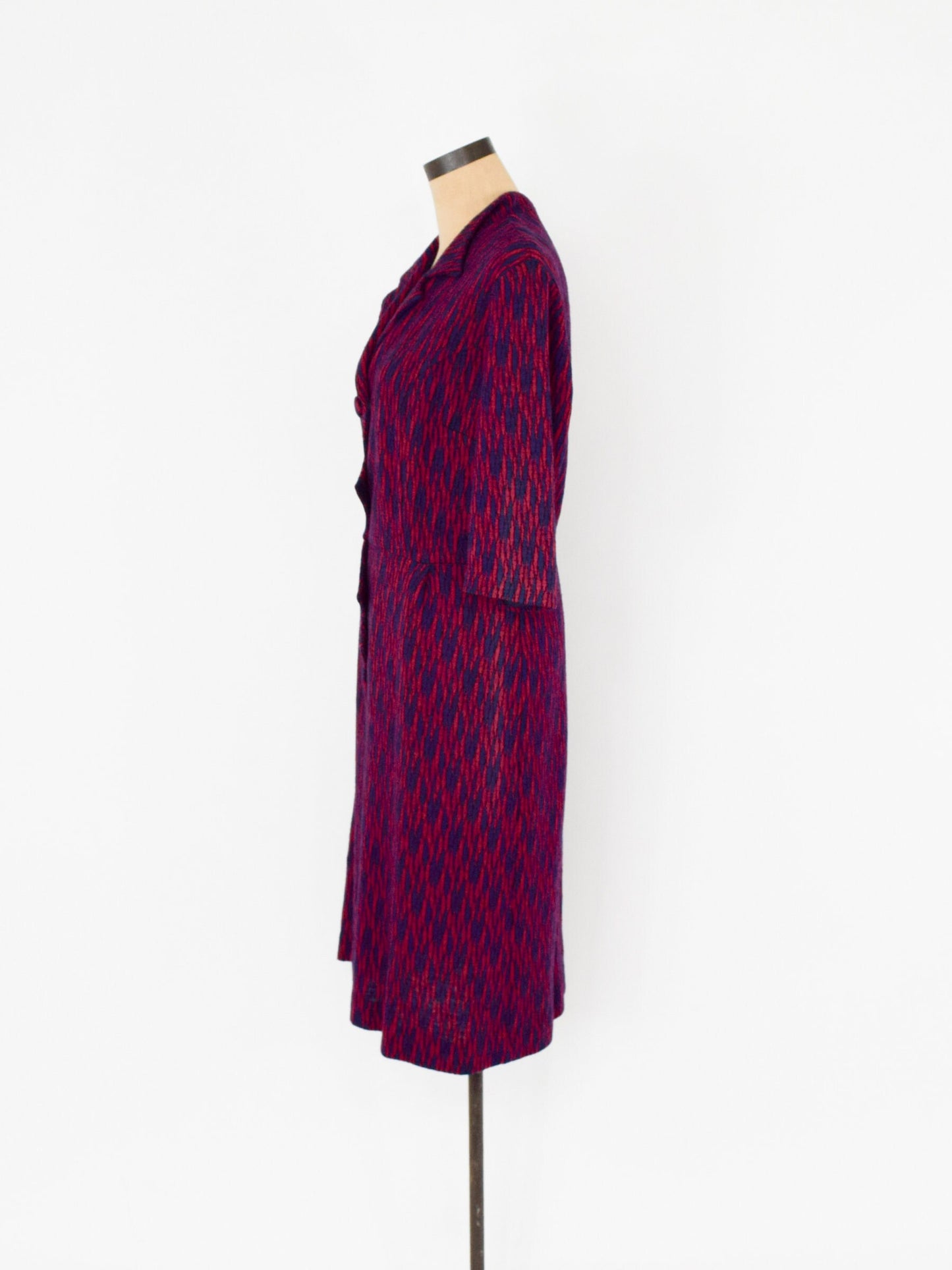 1960s Red Navy Pattern Wool Knit Dress, 38" Waist