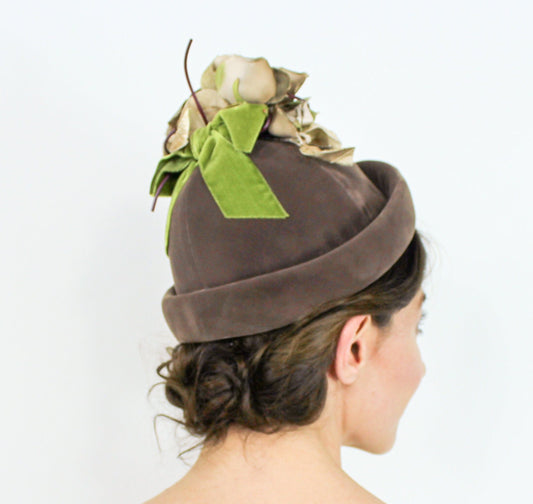 1950s Brown Velvet Flower Hat