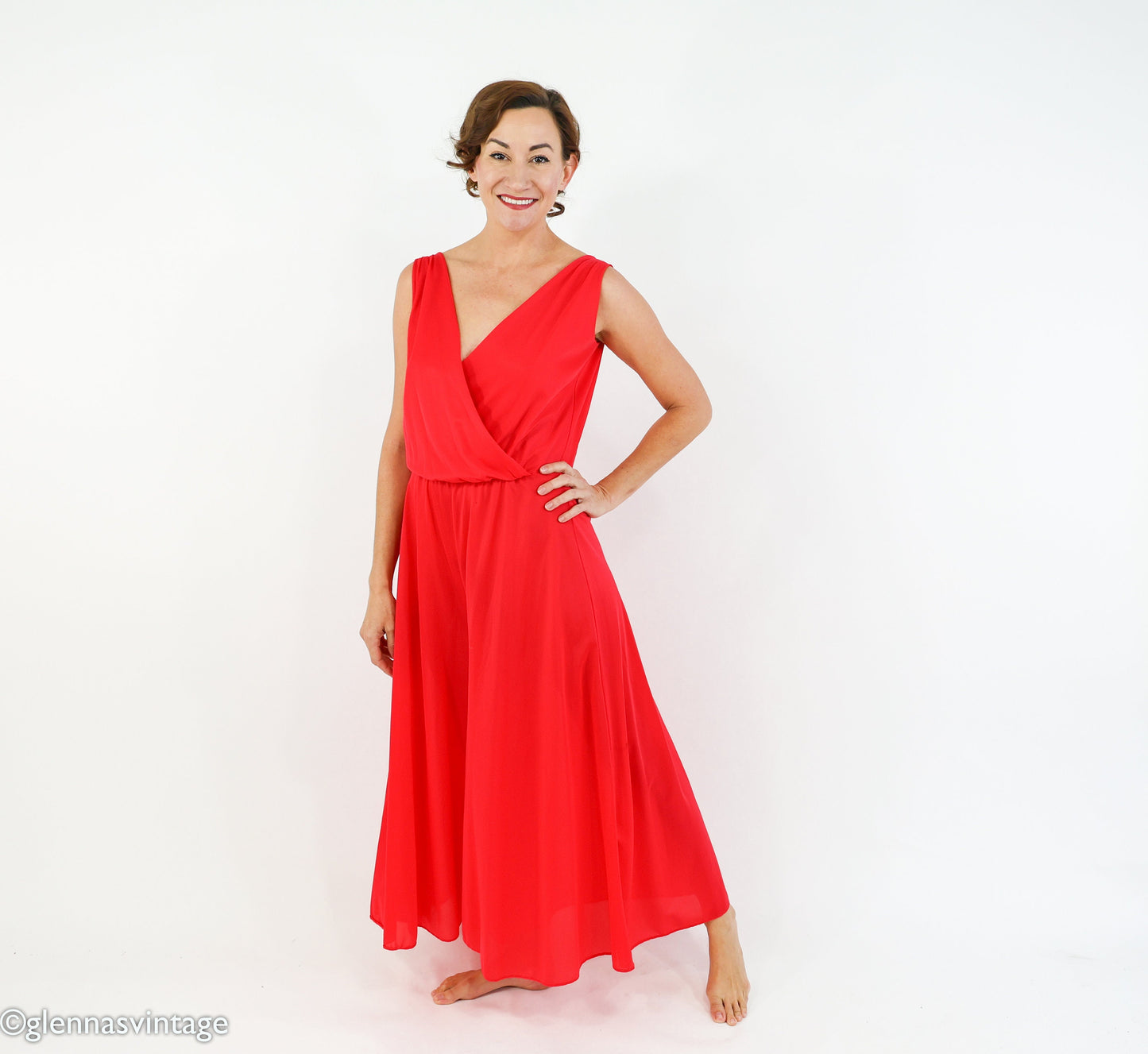 1970s Red Nylon Jumpsuit | 70s Red Loungewear | Jer Marai | Medium