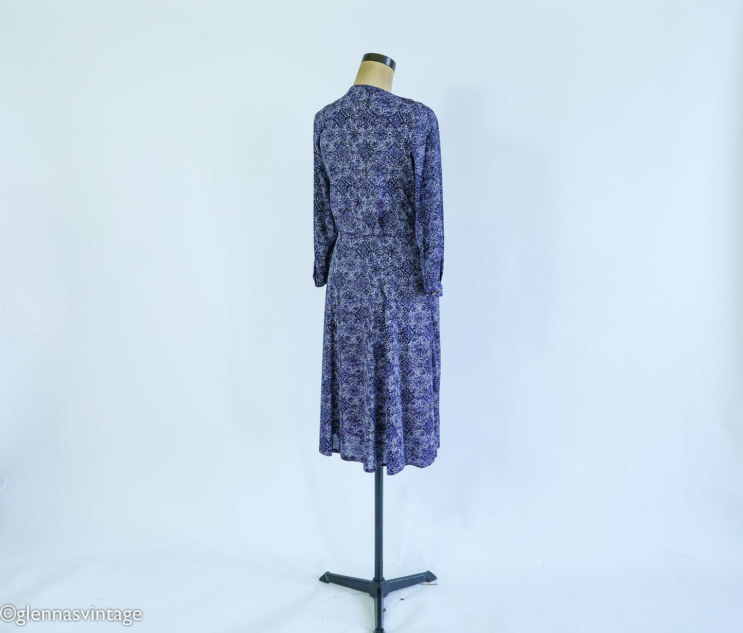 1950s Purple Floral Print Dress, Medium