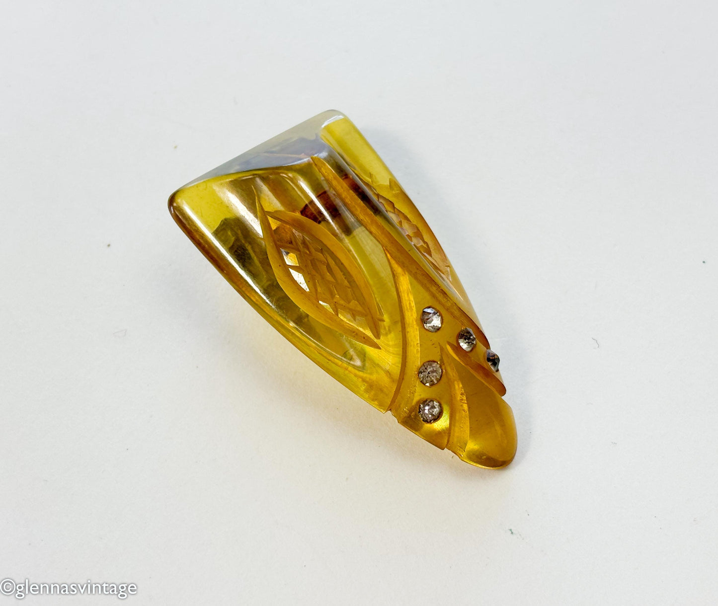 1920s Apple Juice Bakelite Dress Clip | Rhinestone Accent