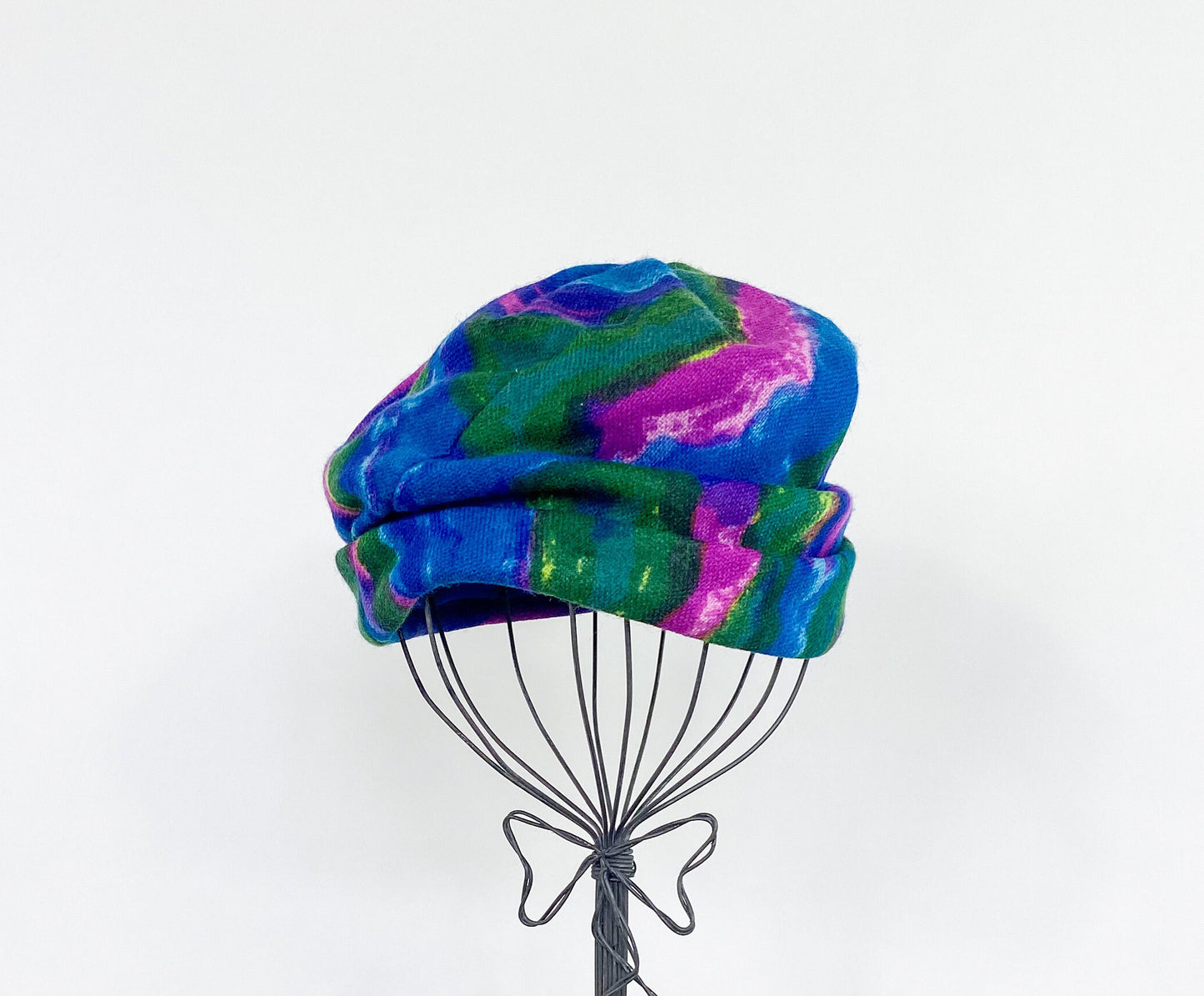 1960s Royal Blue Print Wool Turban Hat