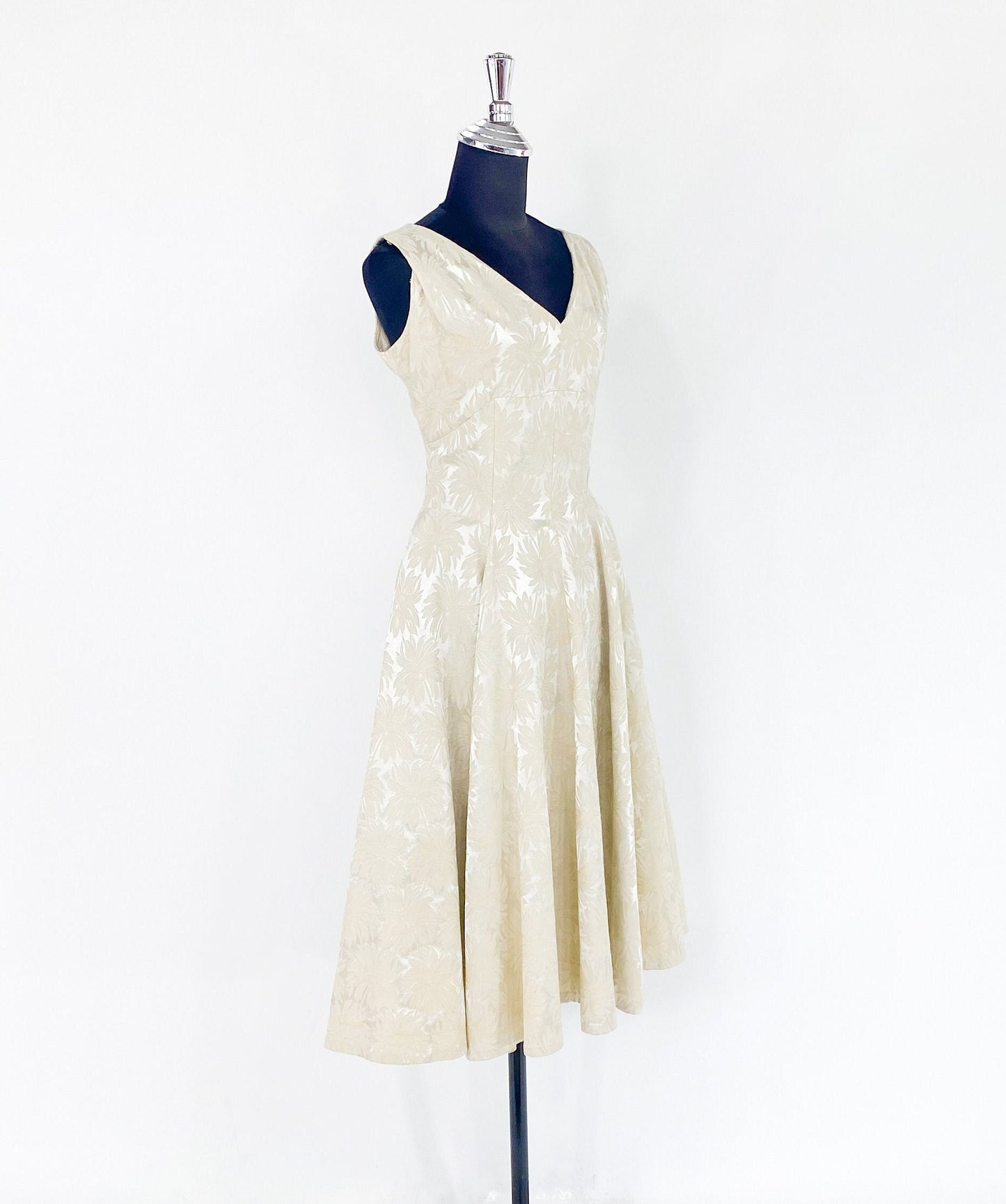 1940s Beige Brocade Cocktail Dress, Short Wedding, Small