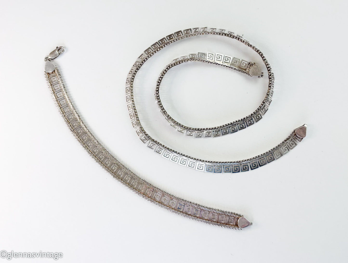 Greek Key Sterling Silver Necklace & Bracelet JewelrySet | Meander Jewelry
