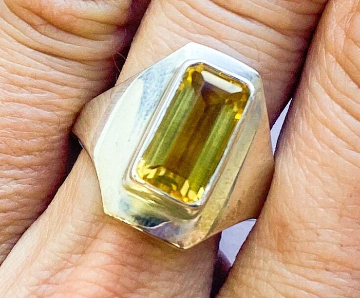 1970s Silver & Topaz Ring | 70s Topaz Glass Silver Ring | Size 7.75