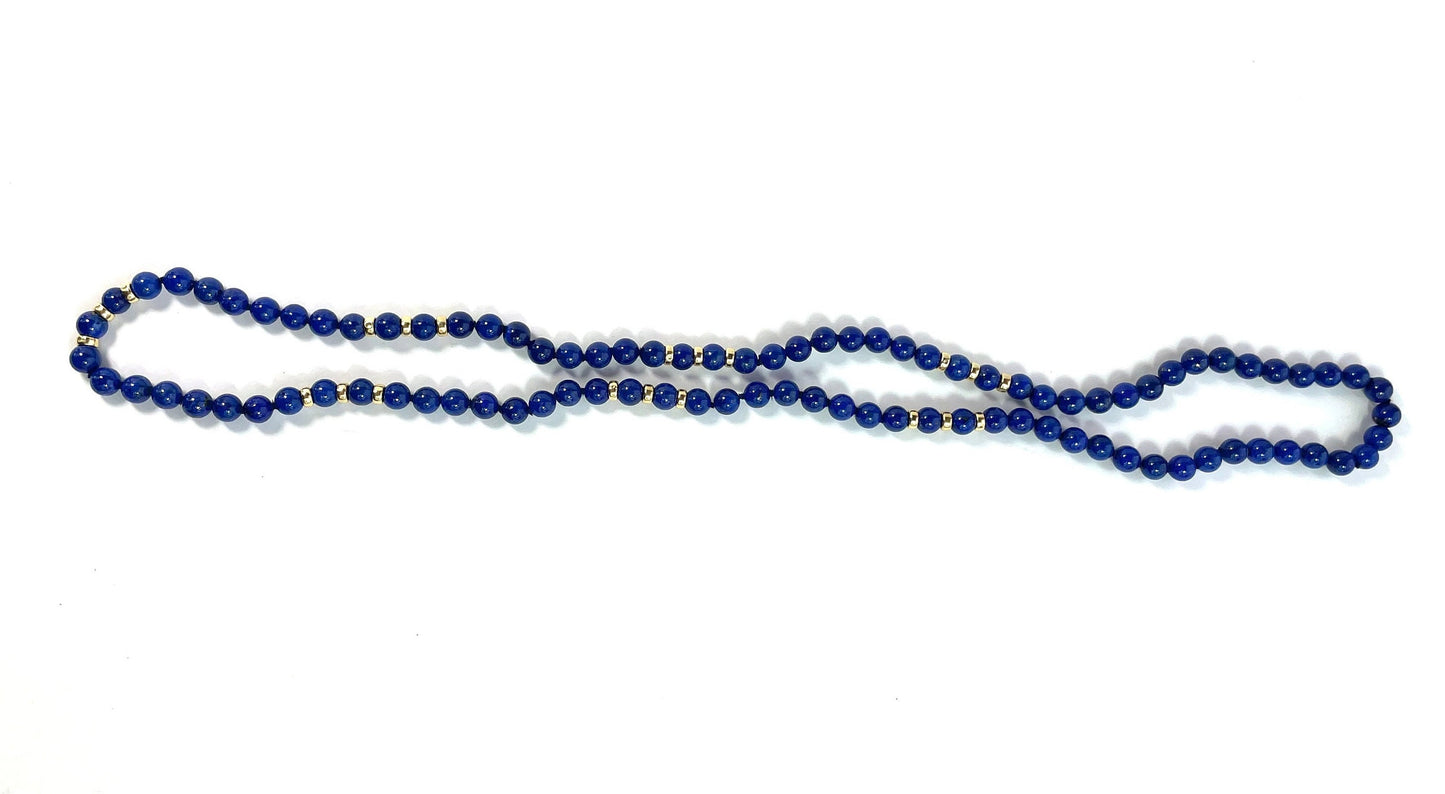 1980s Lapis Lazuli Beaded Necklace | 80s Blue Single Strand Lapis Necklace