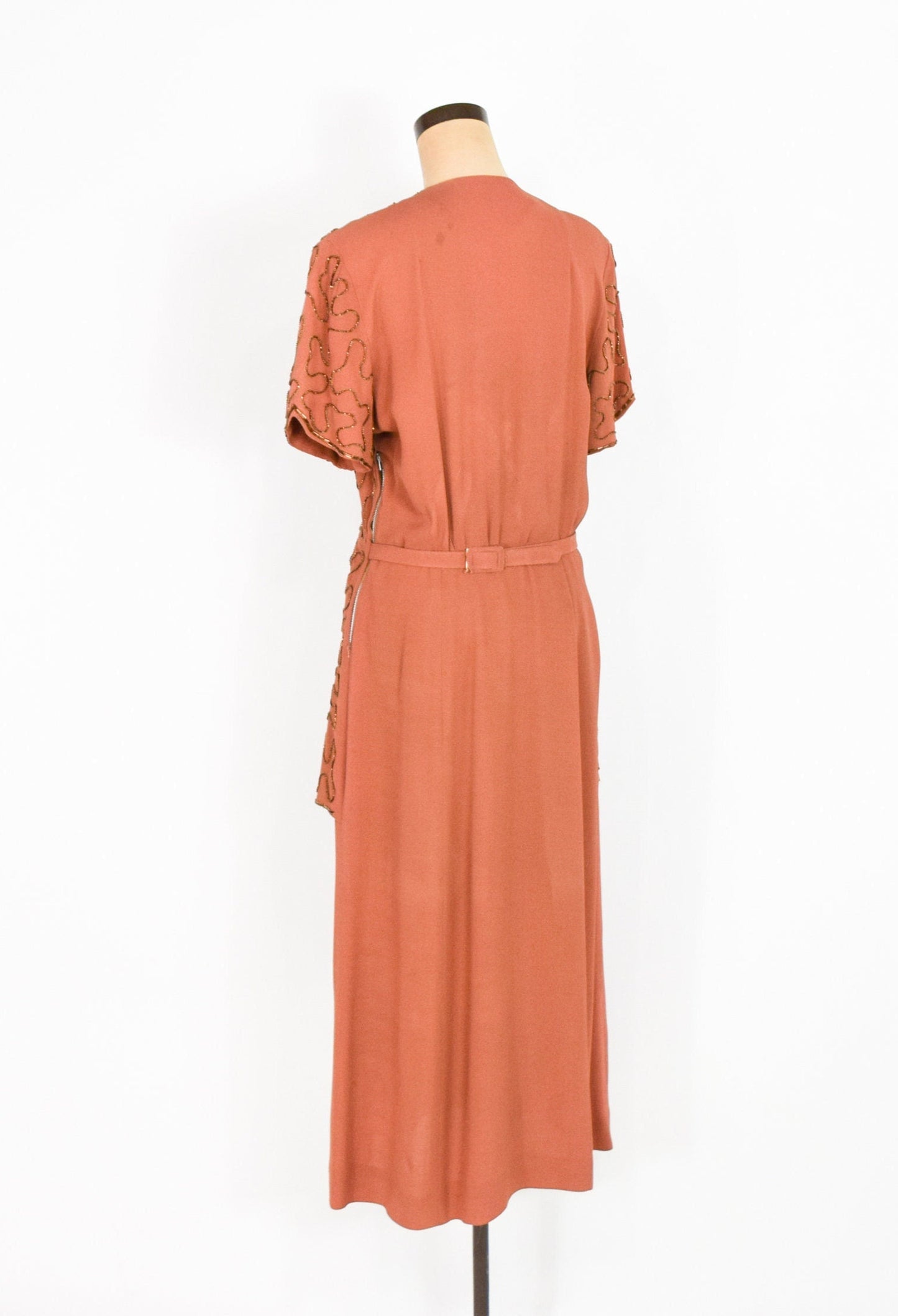 1940s Copper Beaded Evening Dress | 40s Orange Beaded Evening Gown | Old Hollywood | Large