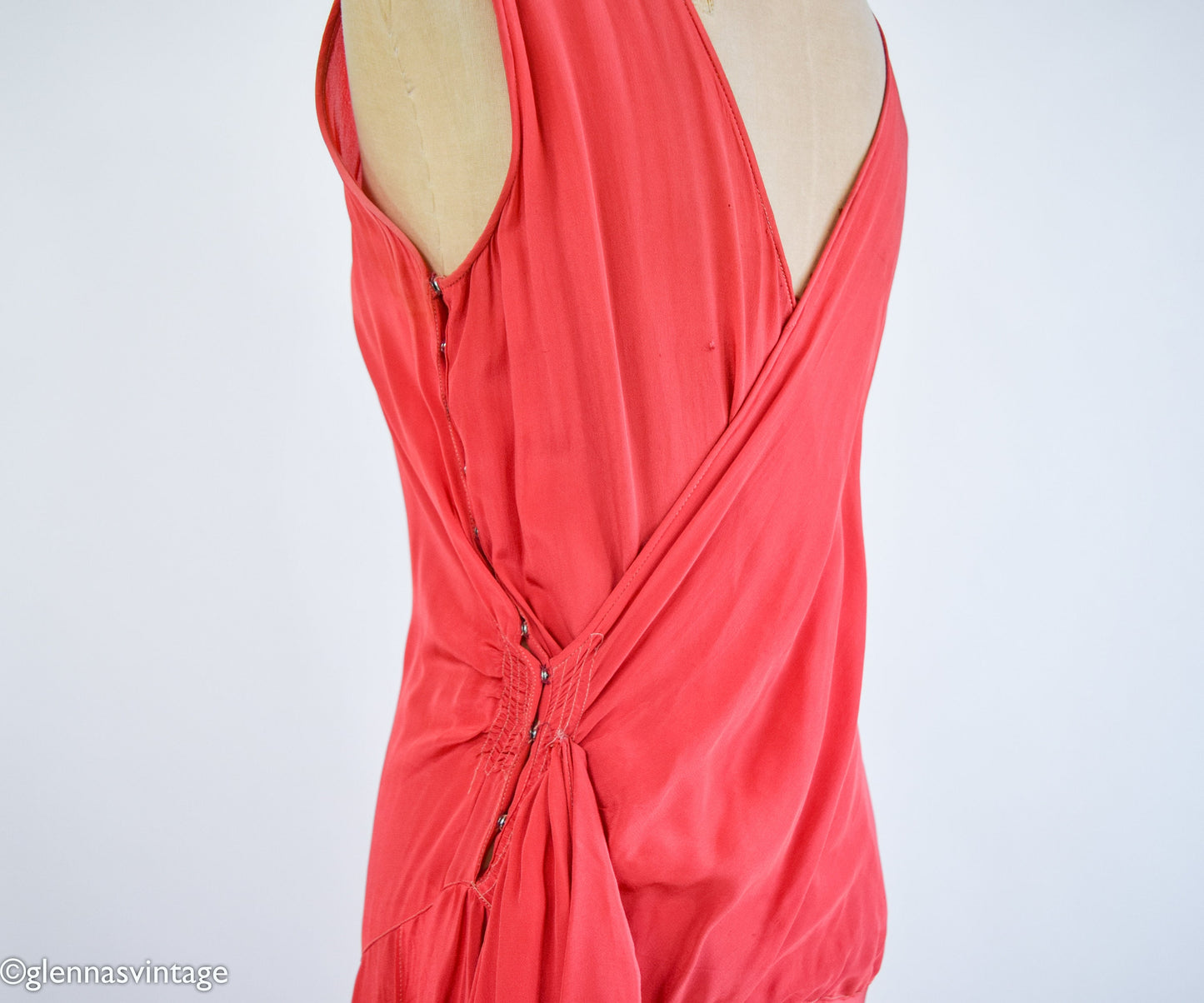 1930s Red Silk Crepe Evening Dress, Gatsby Party Gown, Small