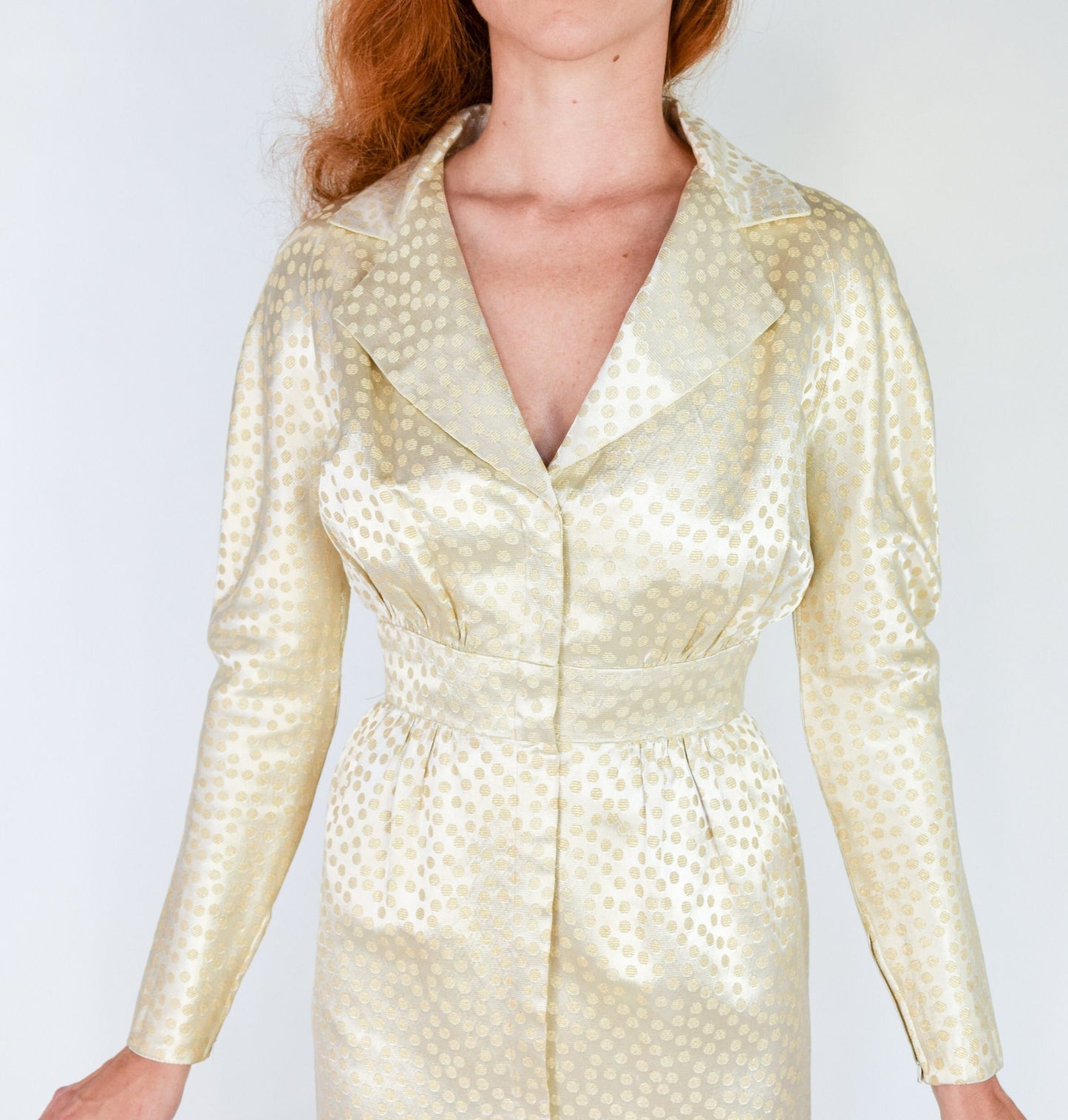 Estevez 1950s Gold Brocade Cocktail Dress, Small