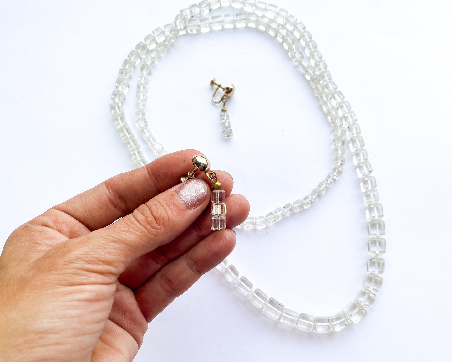 1940s Crystal Necklace and Screw Back Earrings Set | Vintage Glamour