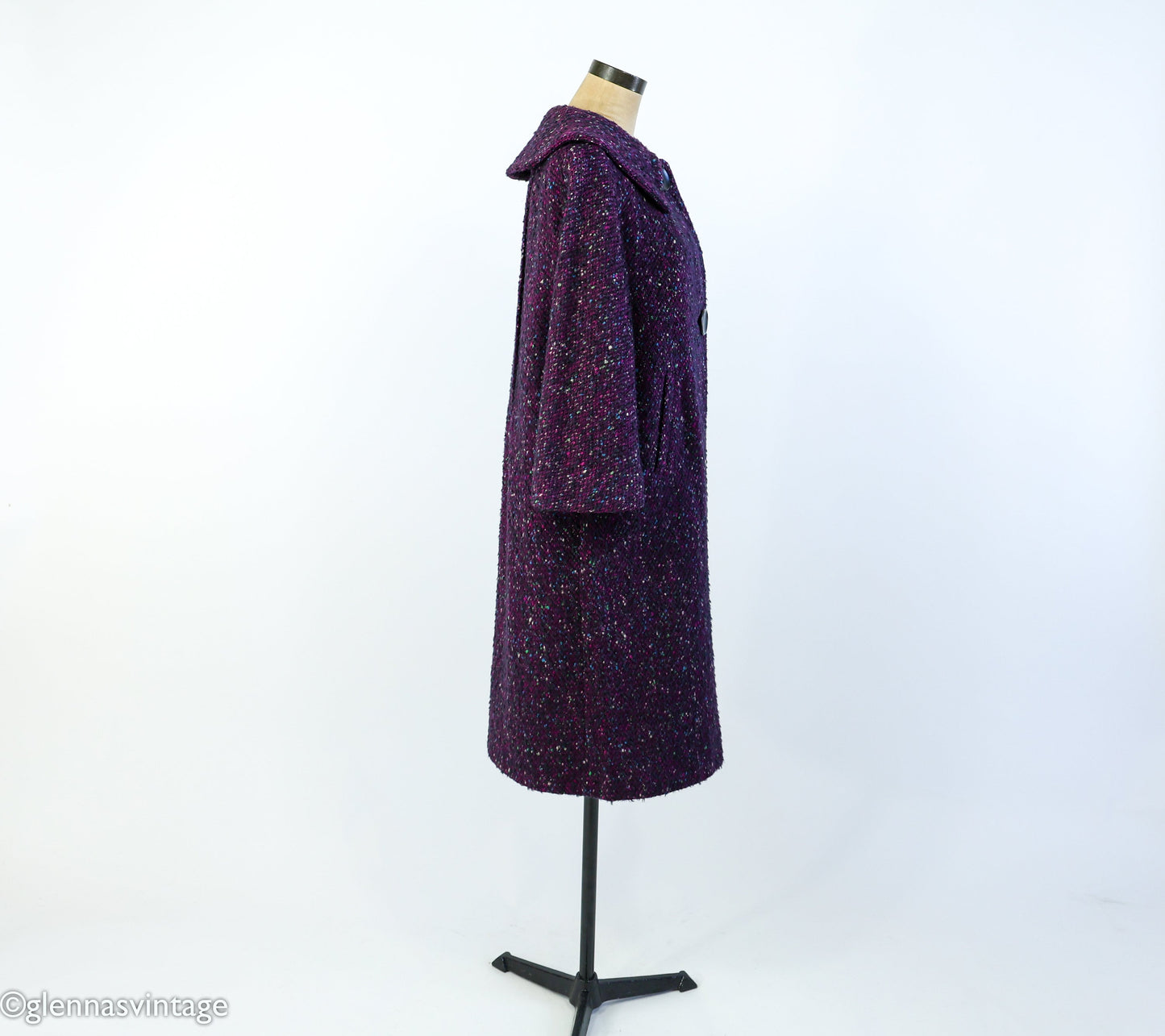 1950s Purple Wool Coat | 50s Purple Tweed Wool Coat | Purple Boucle Wool Coat | Large