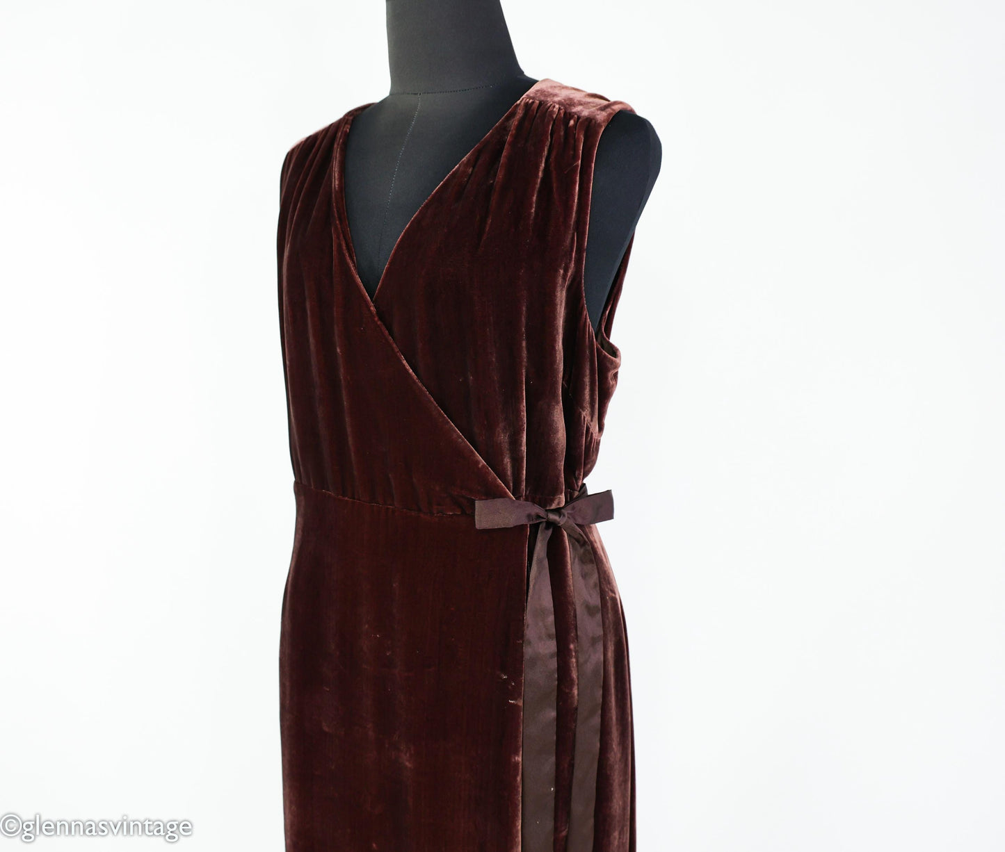 2000s Chocolate Brown Velvet Wrap Dress, Large