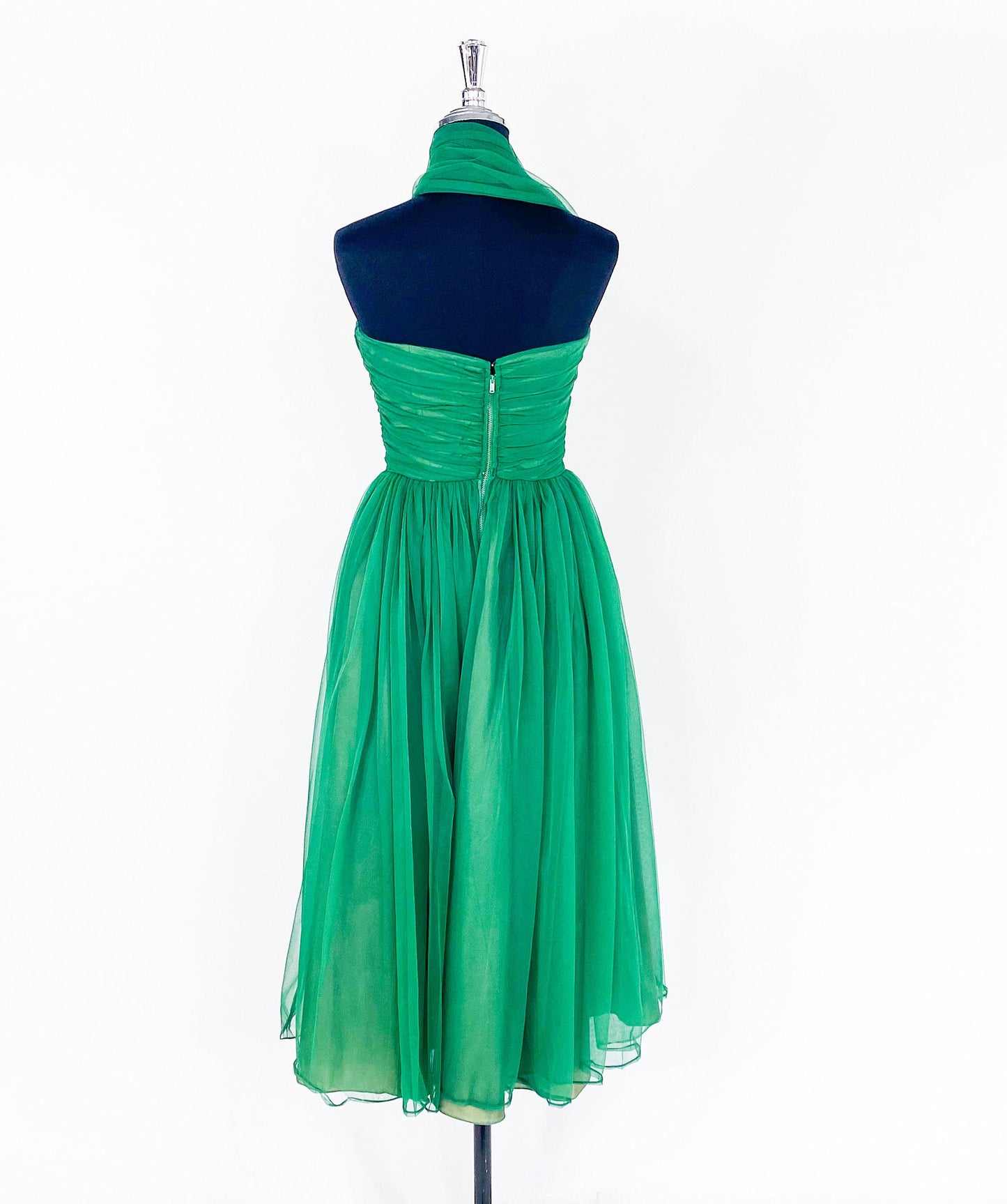 1950s Emerald Green Evening Dress, Extra Small