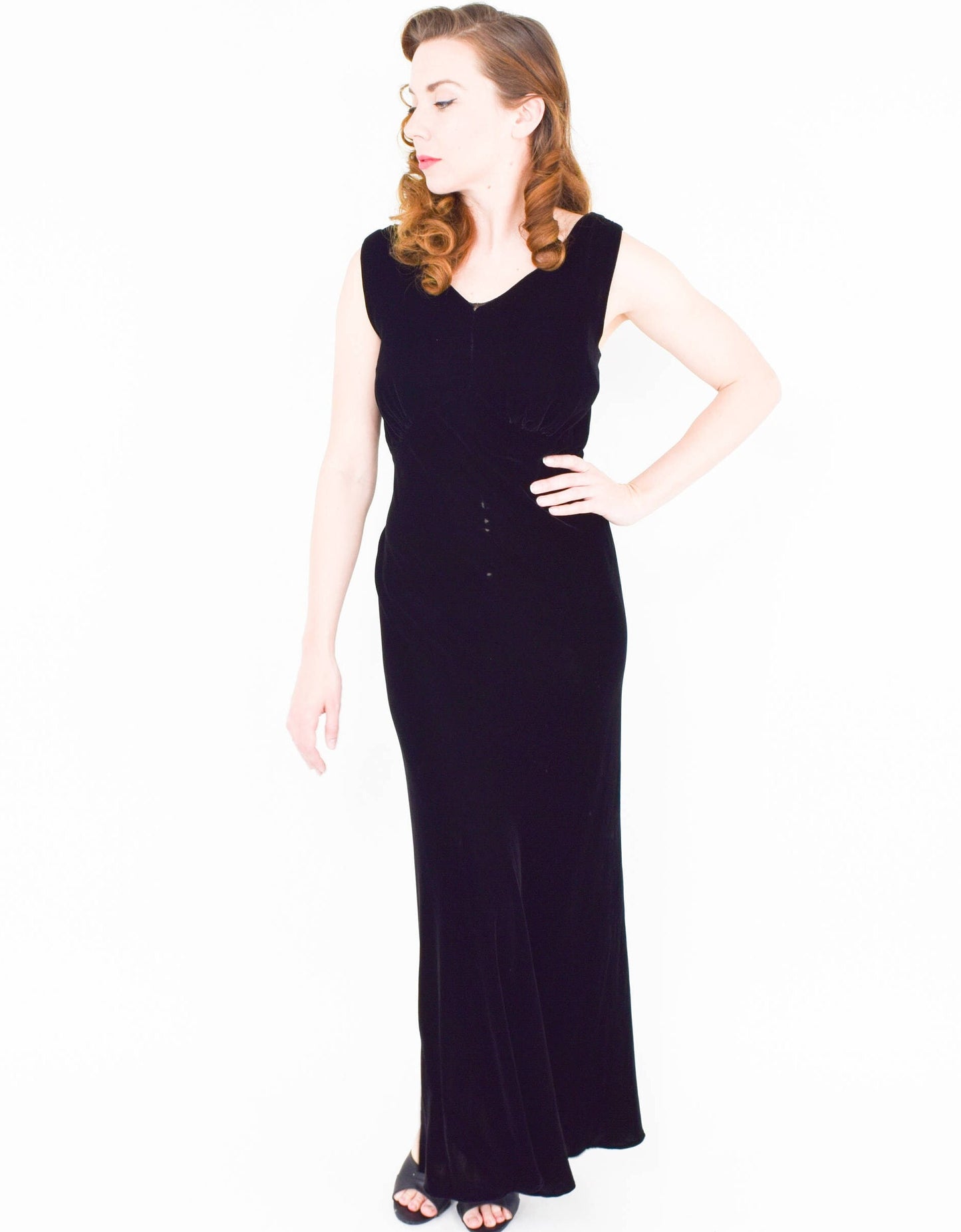1940s Black Silk Velvet Gown & Coat | 40s Black Silk Velvet Bias Cut Dress Coat Set | Old Hollywood | California | Small