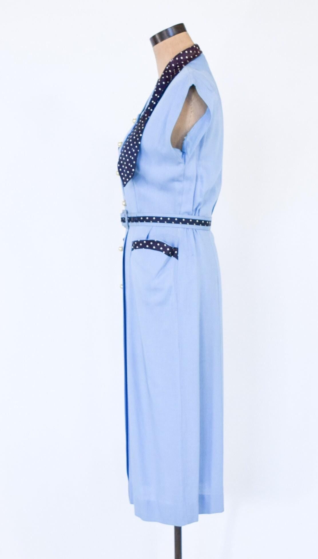 1950s Blue Cotton Sheath Dress, Medium