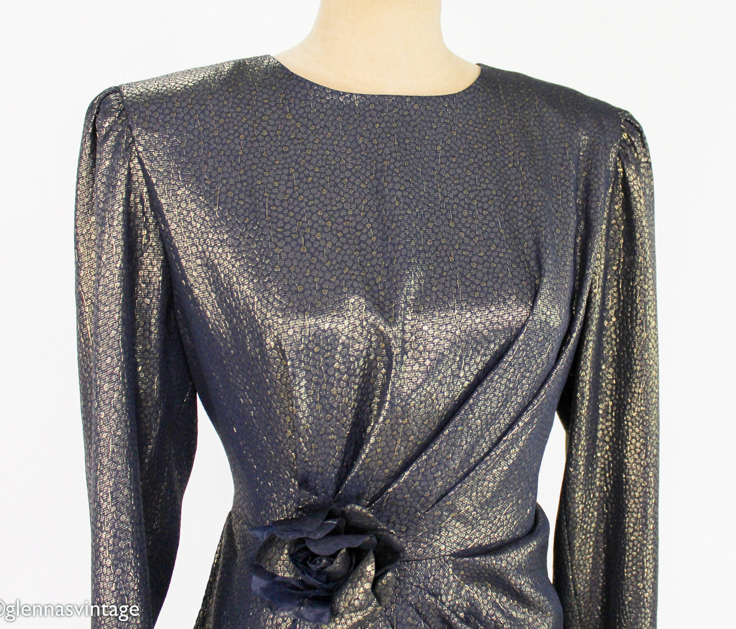 1980s Estevez Black & Gold Evening Dress, Medium