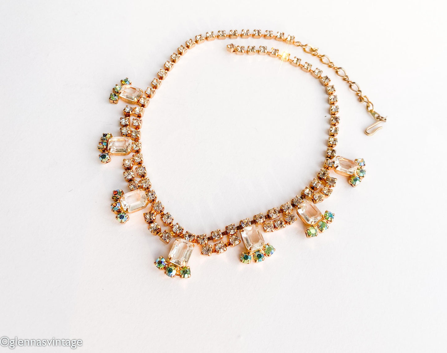 1950s Rhinestone Choker Necklace, Aurora Borealis Crystals