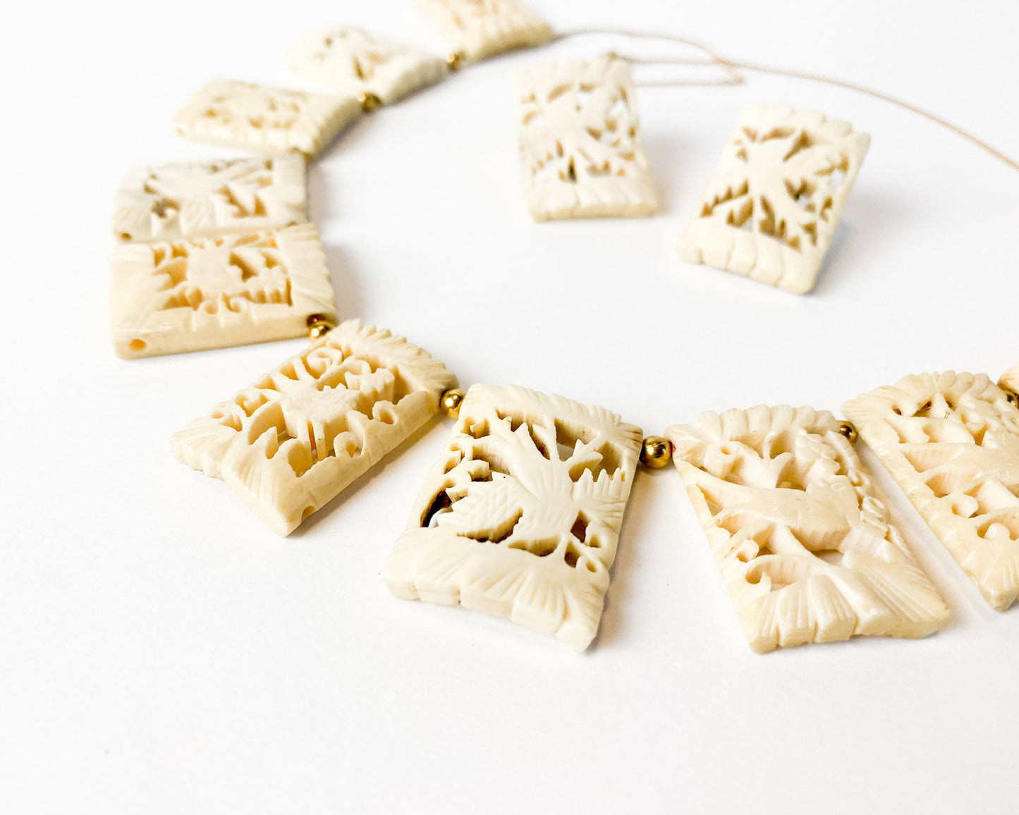 1950s Carved Bone Bird Necklace and Earrings Set