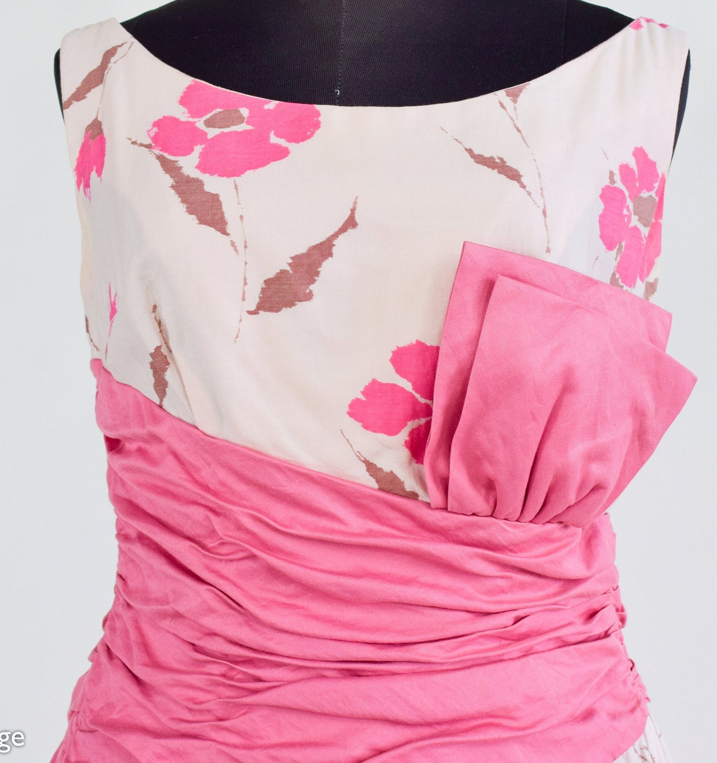 1950s Pink Floral Cotton Party Dress, Small