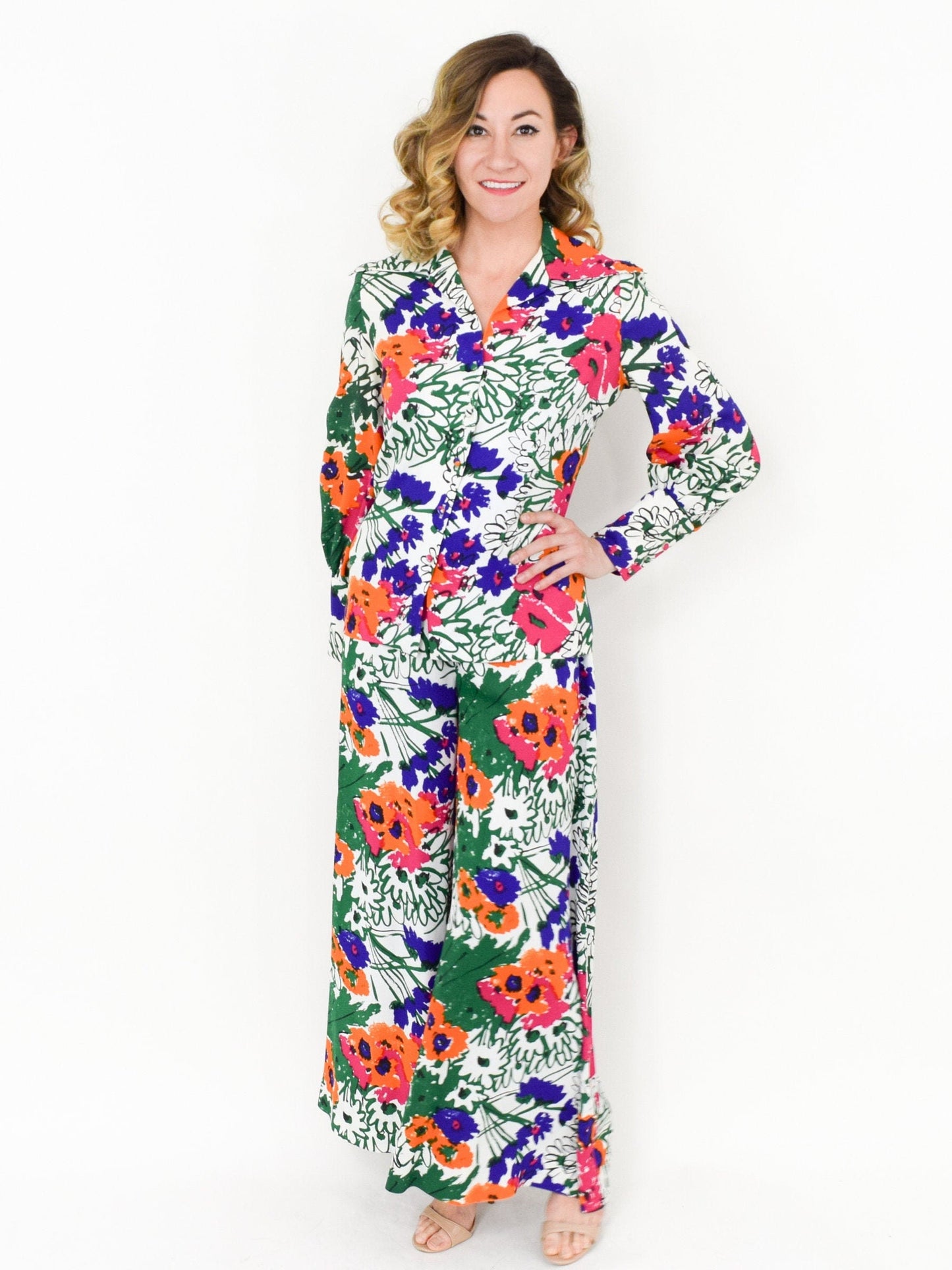 VERA Floral Palazzo Pants & Blouse Set, Medium