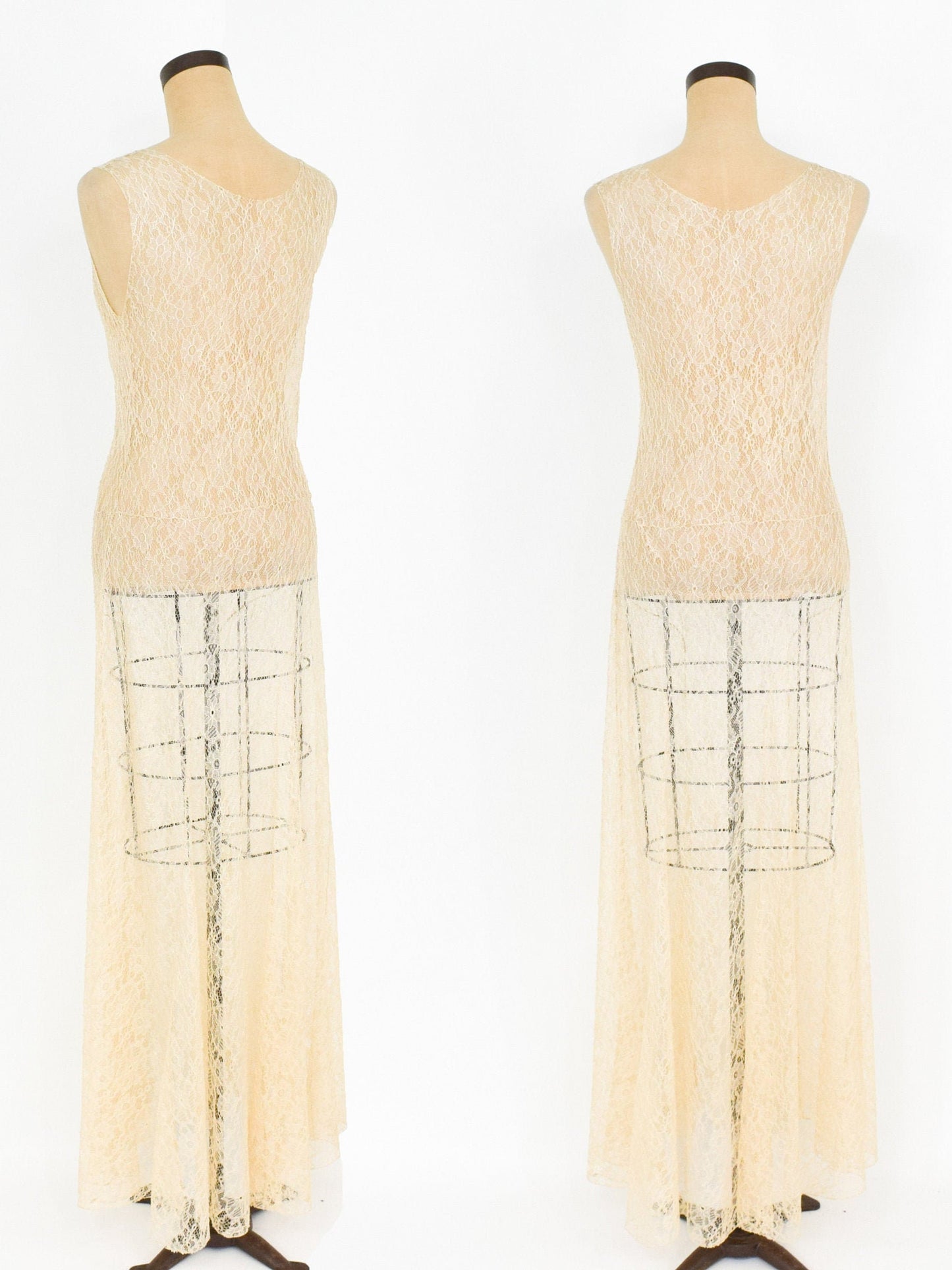 1930s Ivory French Lace Evening Gown & Jacket, Vintage Wedding Dress,  Extra Small