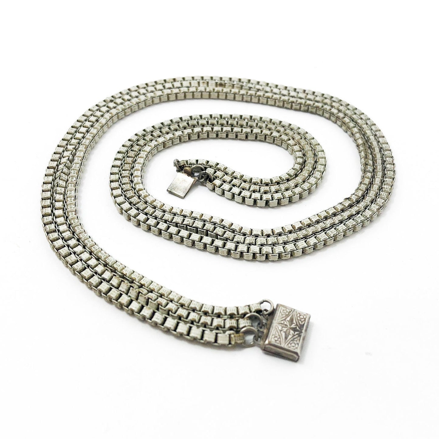 1930s White Enamel Box Chain Necklace | 30s White Box Chain Choker | 3 Strand Necklace