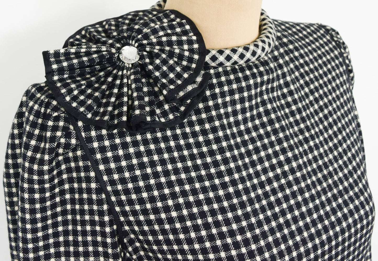 1980s Nina Ricci Black Checked Wool Dress, Medium