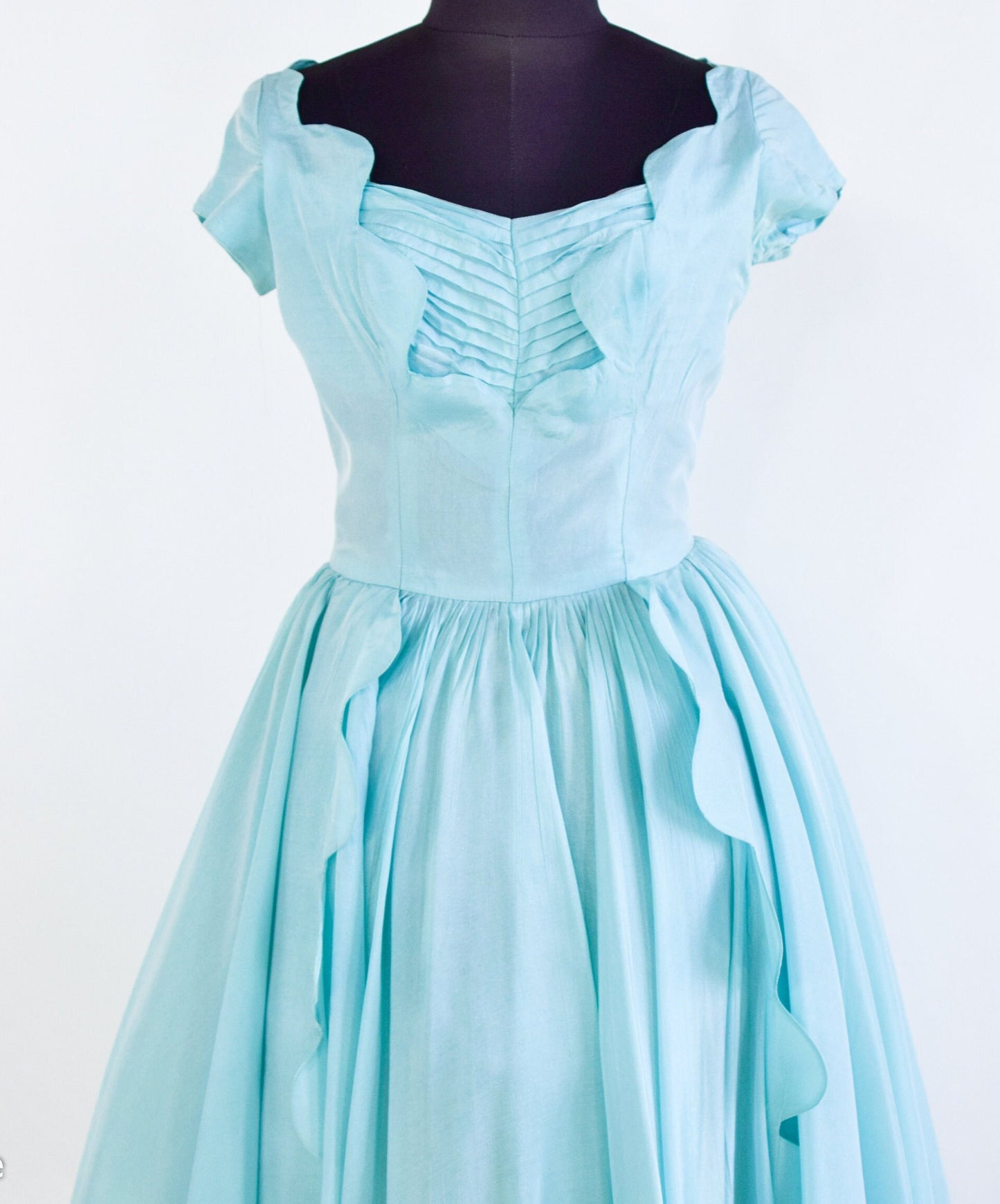 1950s Turquoise Blue Taffeta Party Dress, Extra Small