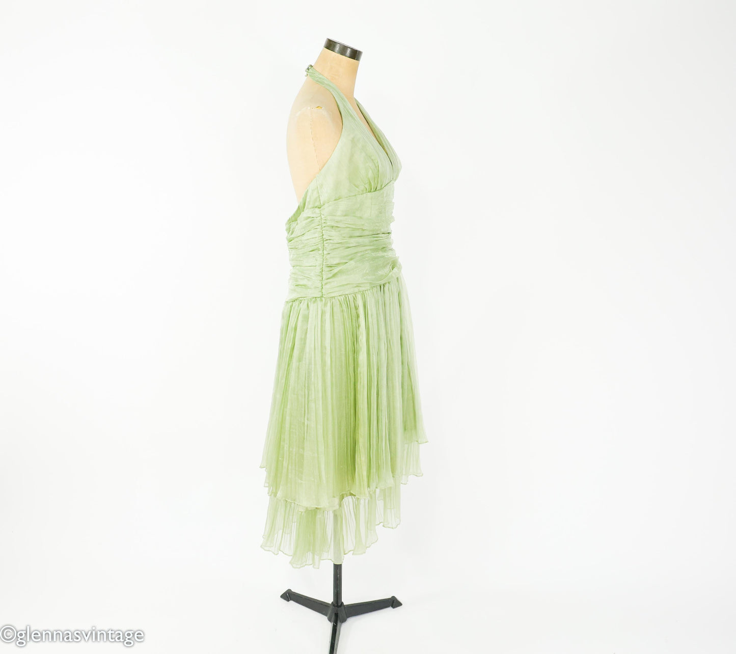 1990s Green Halter Evening Gown Dress, Medium